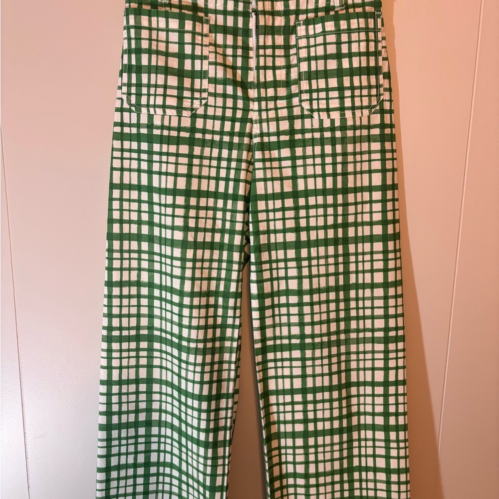Anthropologie Maeve Green and White Plaid Pants